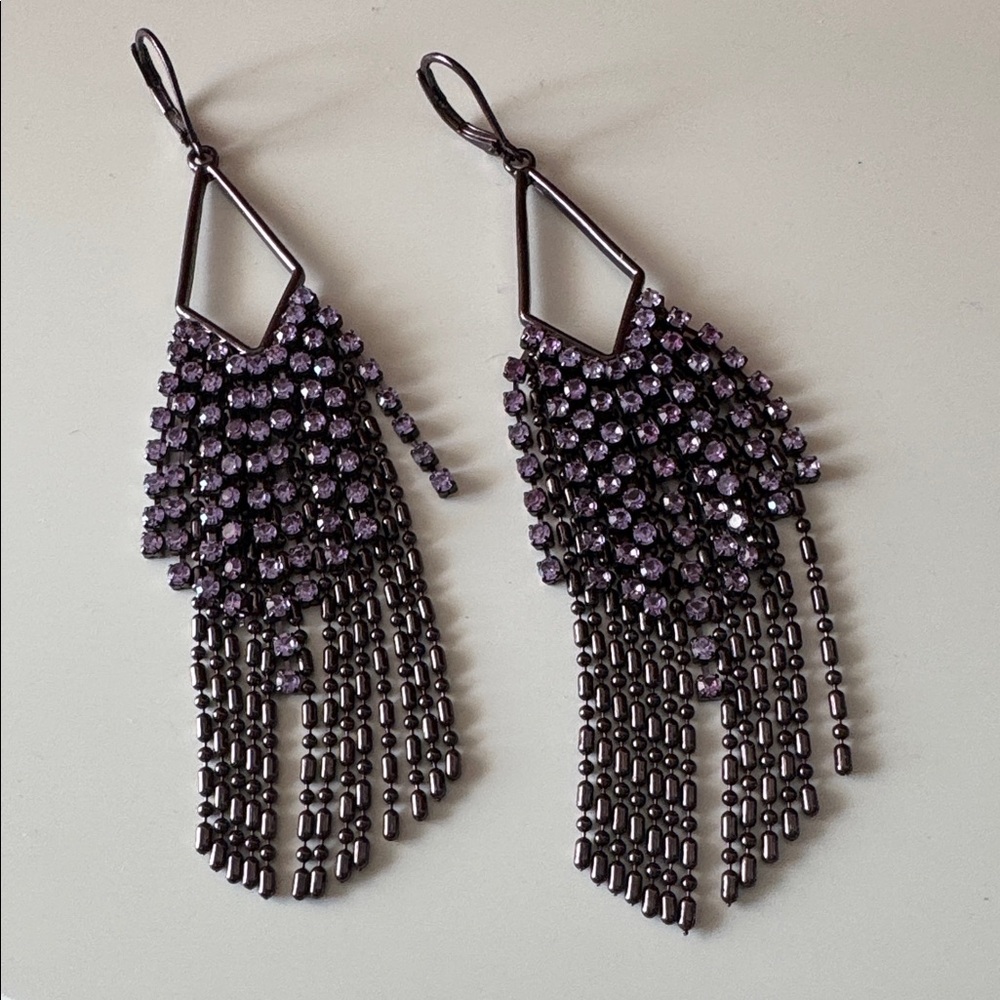Chic Vera Wang Purple Rhinestone Fringe Earrings